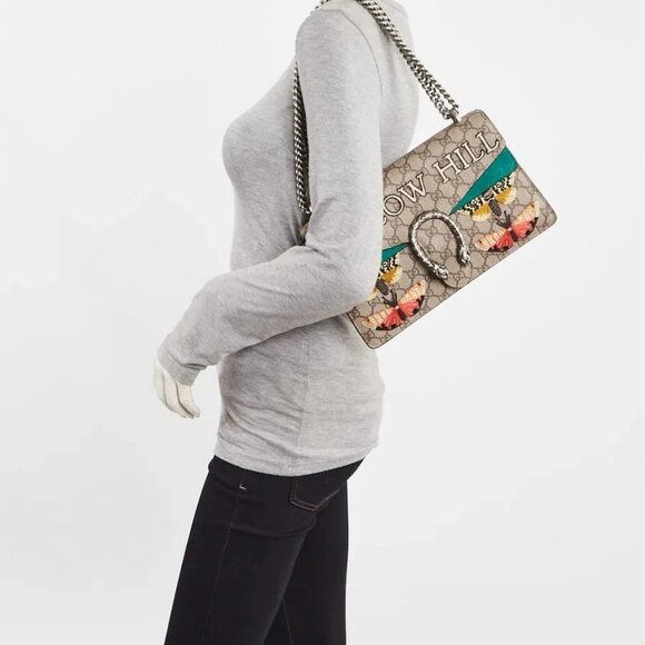 Gucci Beige/Green GG Supreme Canvas/Suede Embroidered Patch Small Dionysus Sh... - Picture 2 of 12